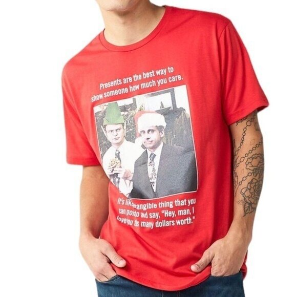 The Office Christmas T Shirt Men Small Dwight Michael Short Sleeve Novelty - Picture 3 of 4